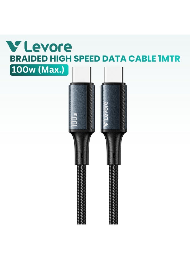 ليفور كابل تايب سي إلى تايب سي مجدول شحن سريع – 1 متر - 100 واط - Image 1